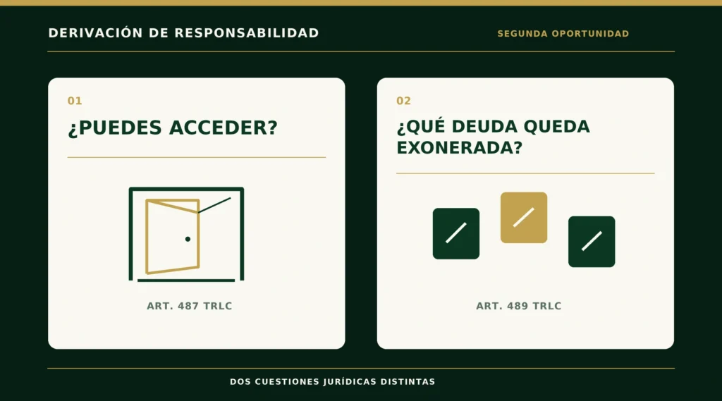 Diagrama que distingue el acceso a la Segunda Oportunidad del alcance de la exoneración de una deuda derivada.