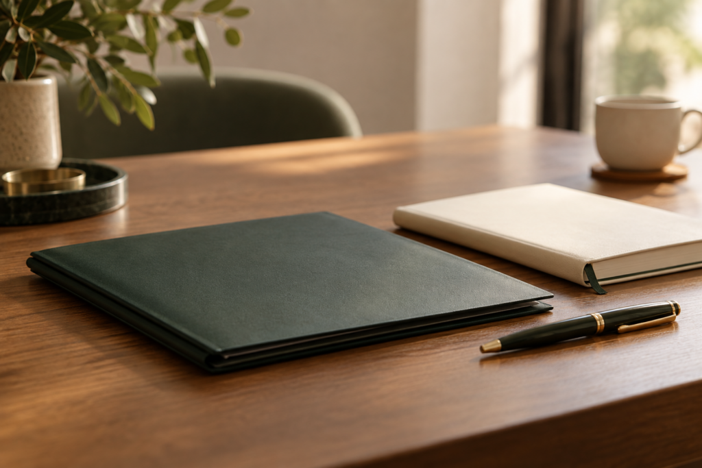 Carpeta y libreta preparadas para revisar la documentación de un embargo sobre una cuenta bancaria.