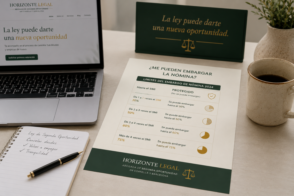 infografía de Horizonte Legal sobre embargo de nómina, SMI y porcentajes embargables del salario