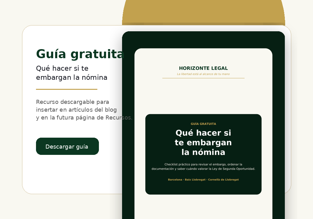 mockup de la guía gratuita de Horizonte Legal sobre qué hacer si te embargan la nómina