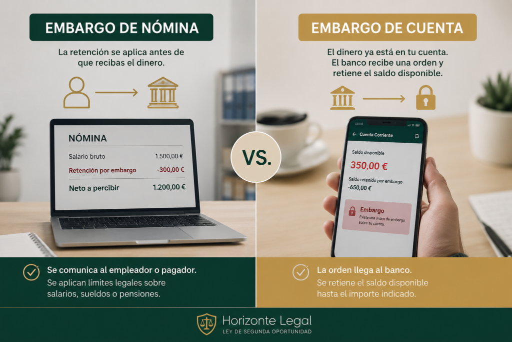 Diferencias entre embargo de nómina y embargo de cuenta bancaria