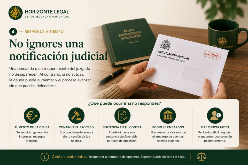 Persona revisando una notificación judicial relacionada con una deuda de tarjeta de crédito