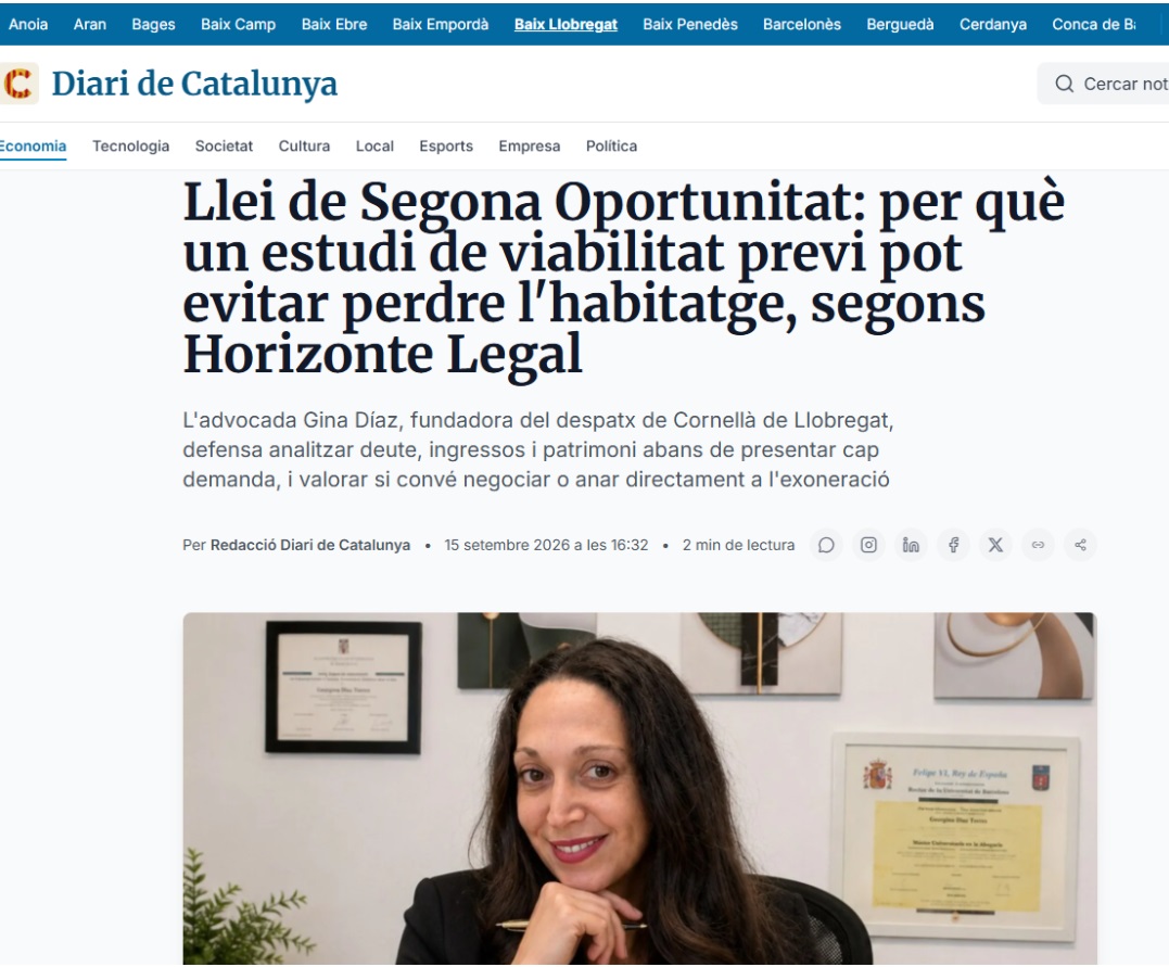 Reportaje de Diari de Catalunya con Gina Díaz, fundadora de Horizonte Legal en Cornellà de Llobregat