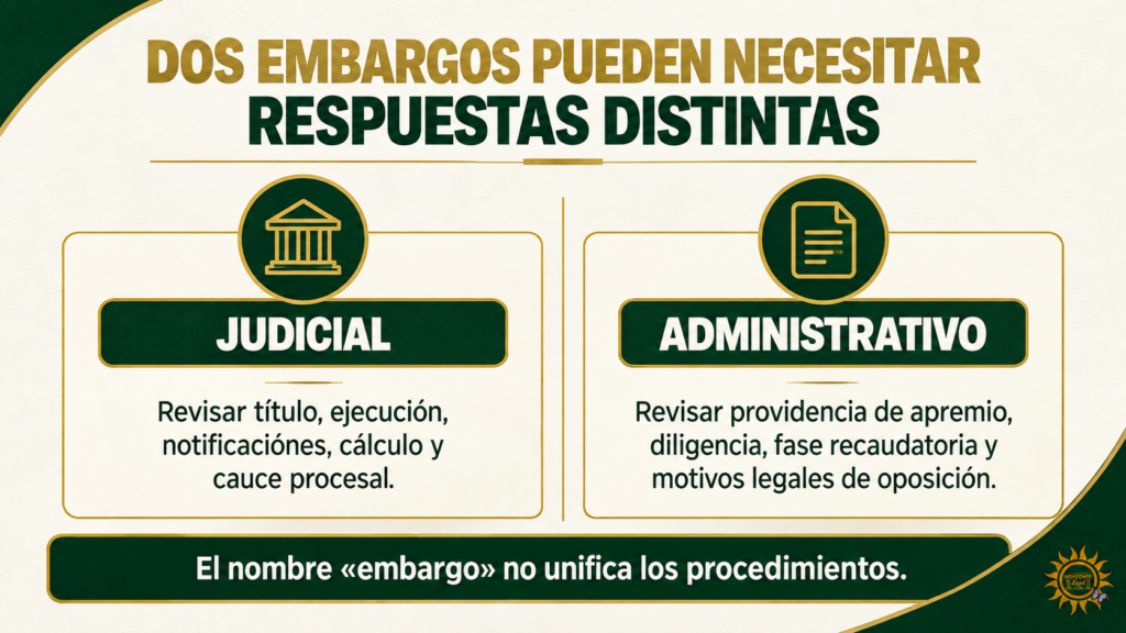 diferencias de análisis entre un embargo judicial y un embargo administrativo.